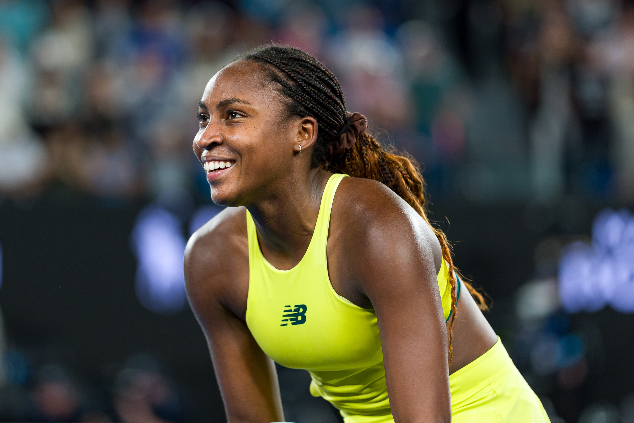 Coco Gauff of the United States celebrates victory n the Women's Singles Second Round match during day four of the 2025 Australian Open at Melbourne Park.