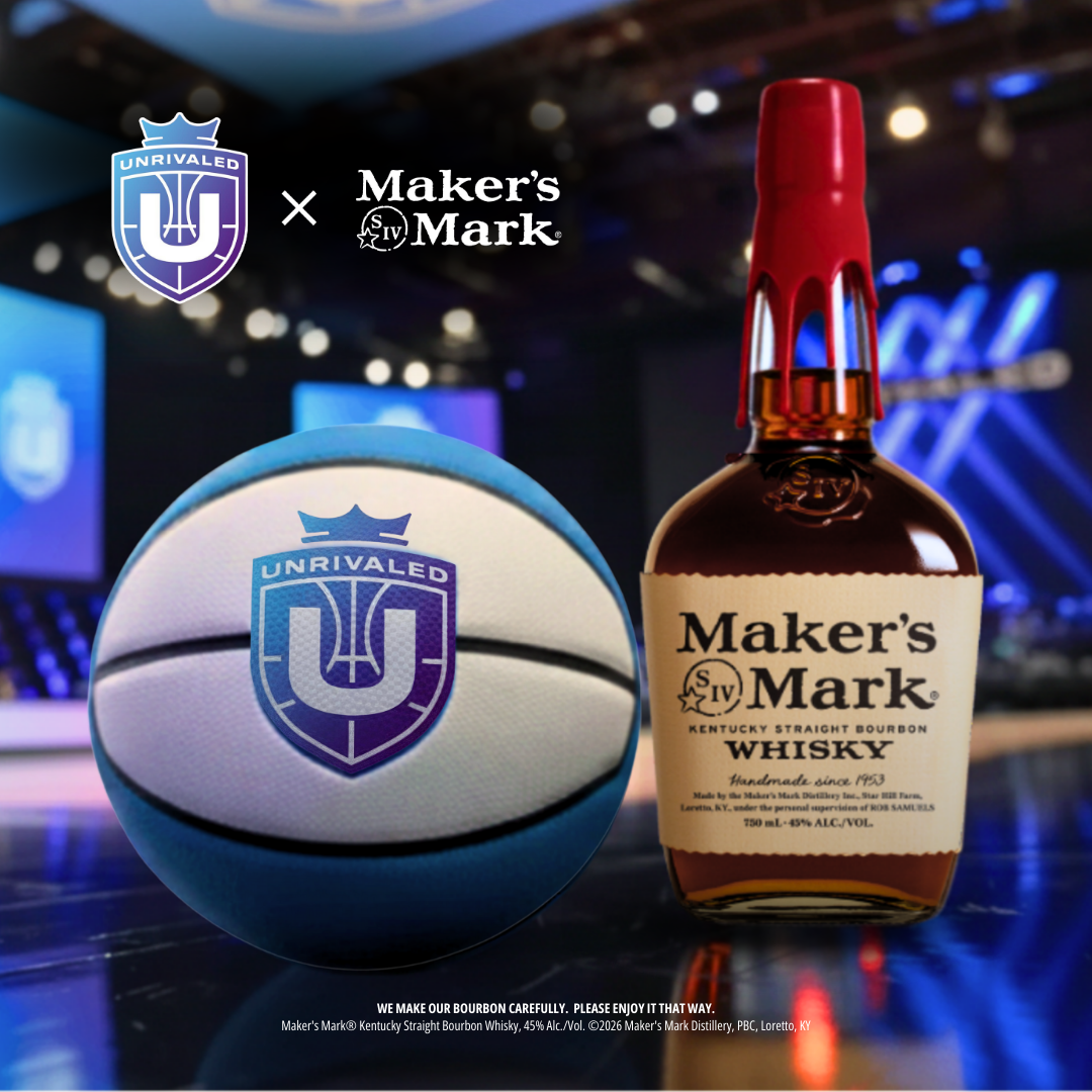 Unrivaled branded basketball and maker's mark bottle