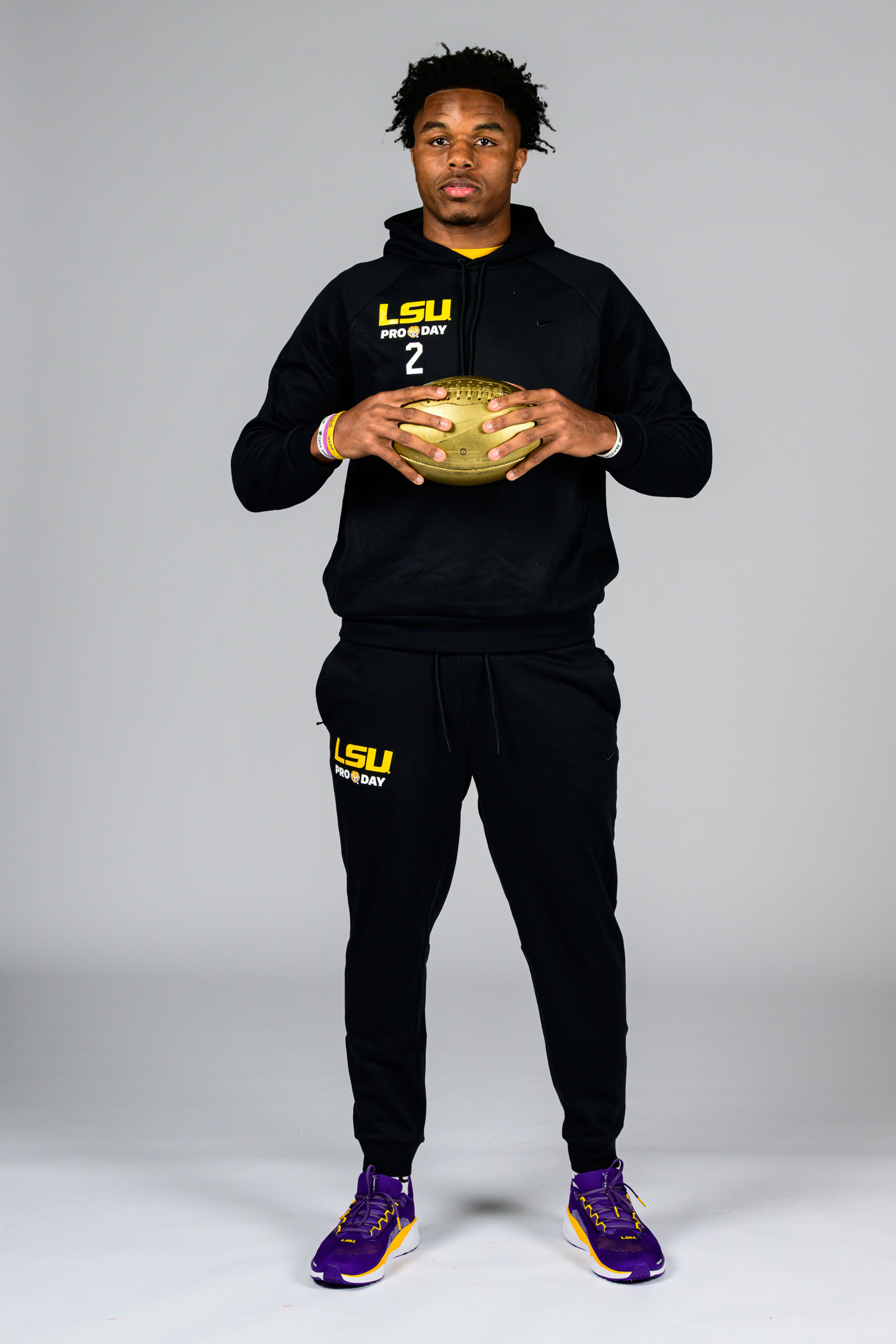 BATON ROUGE, LOUISIANA - MARCH 25: Kyren Lacy #2 of the LSU Tigers during the 2025 NFL Pro Day photo shoot at the LSU Football Operations Center on March 25, 2025 in Baton Rouge, Louisiana. (Photo by Ella Hall/LSU/University Images via Getty Images)