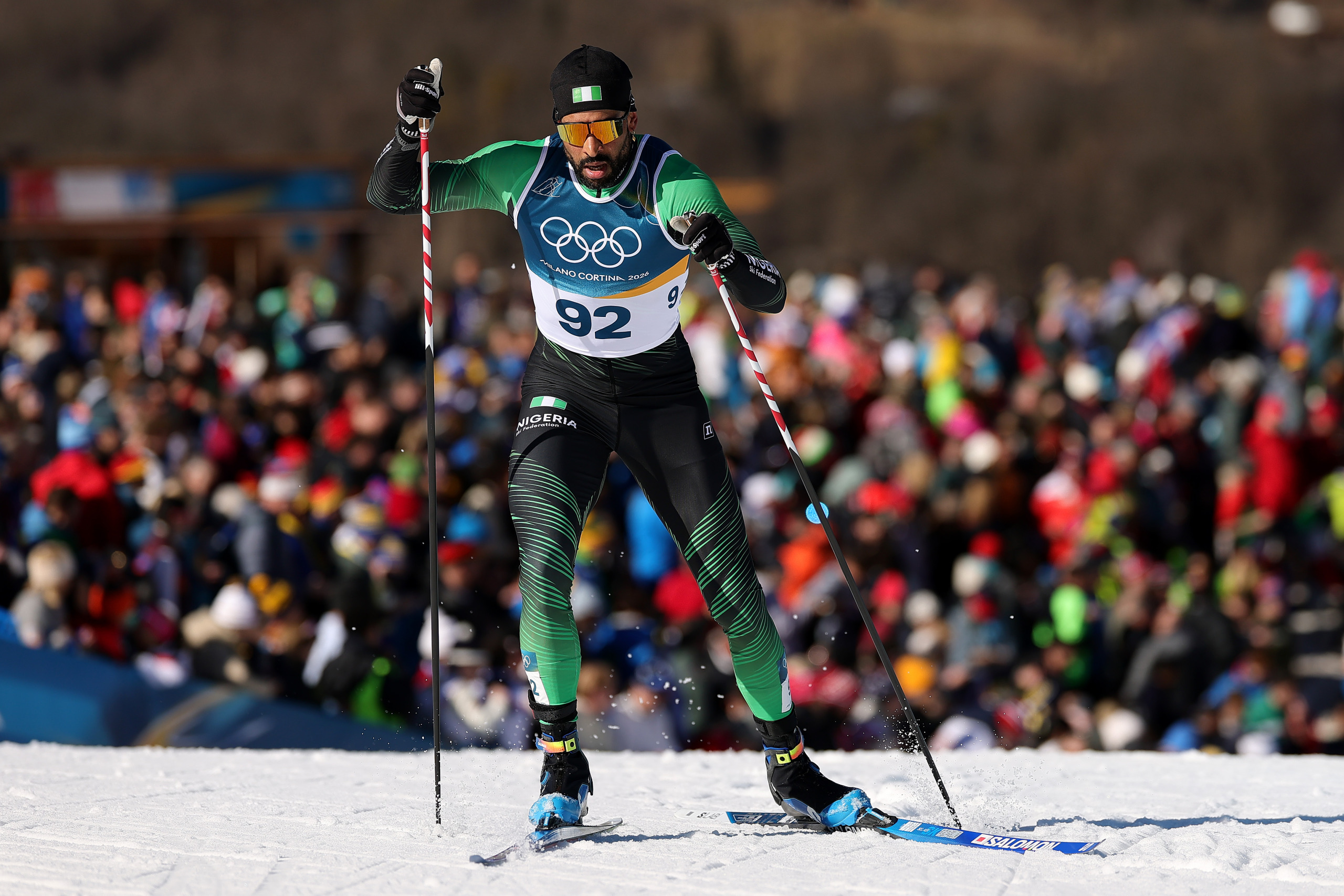 Samuel Uduigowme Ikpefan of Team Nigeria competes in the Men's 10km Interval Start Free. 