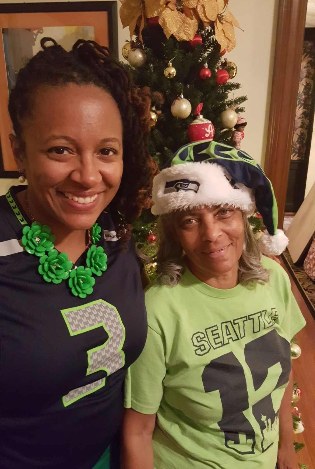 Angela Brooks and her mom Seattle Seahawks fans.