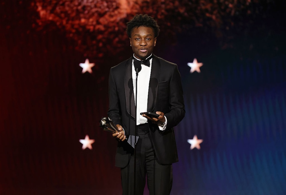 Miles Caton, winner of the Best Young Actor/Actress Award for "Sinners", speaks onstage during the 31st Annual Critics Choice Awards at Barker Hangar on January 04, 2026 in Santa Monica, California. (Photo by Kevin Winter/Getty Images for Critics Choice Association)