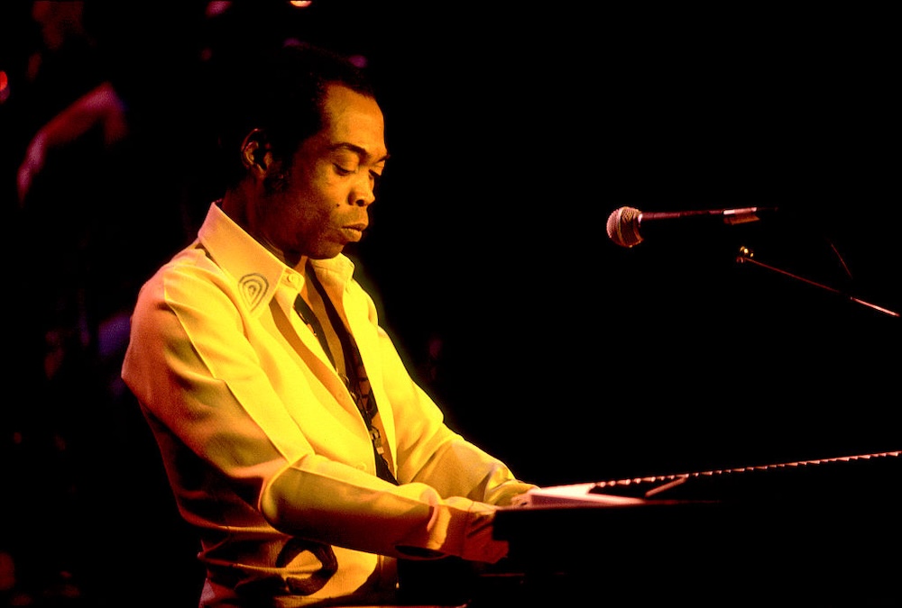 Fela Kuti performs onstage at the Riviera Theater, Chicago, Illinois, November 13, 1986. (Photo by Paul Natkin/Getty Images)
