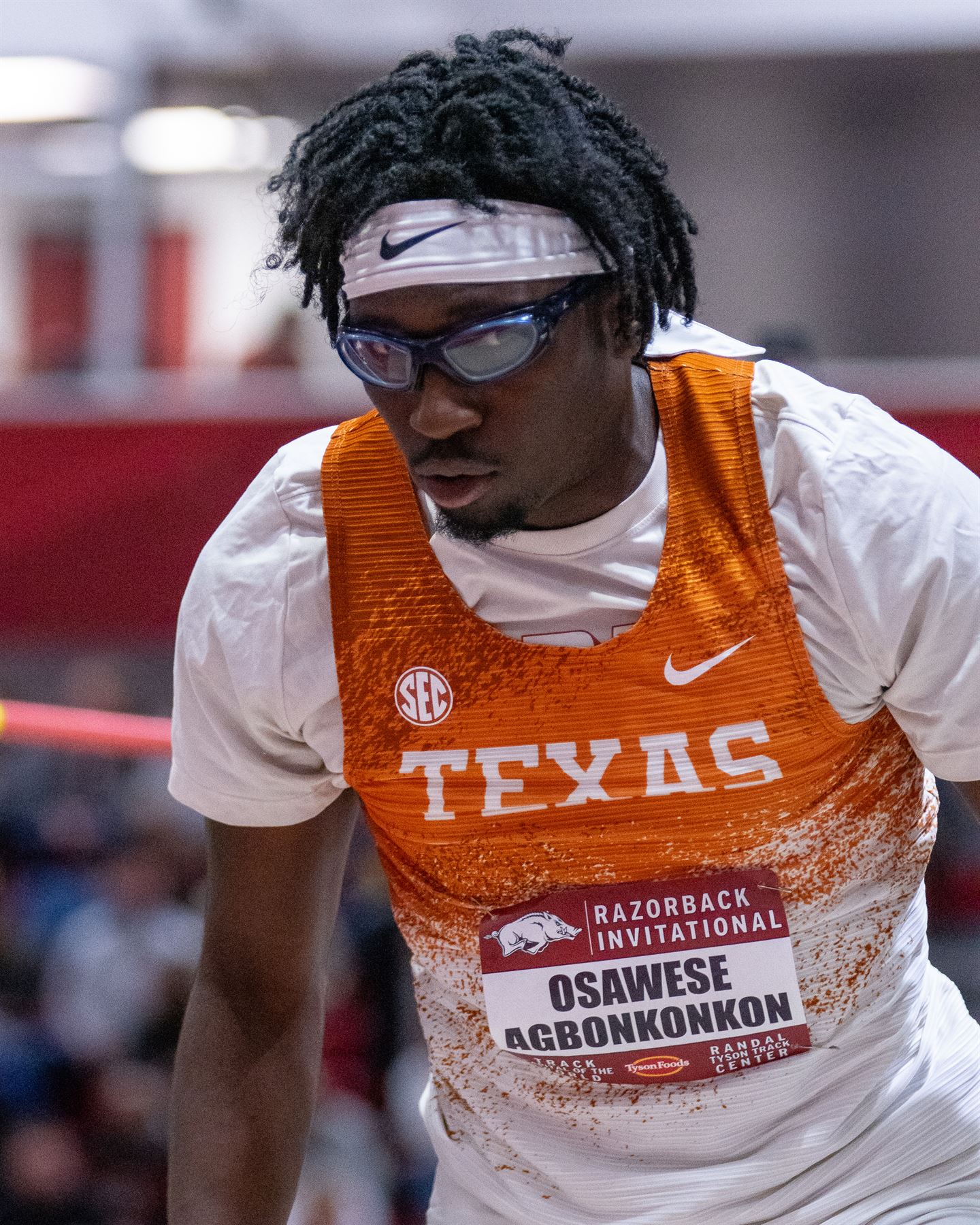 Osawese Agbonkonkon at the Razorback Invitational.