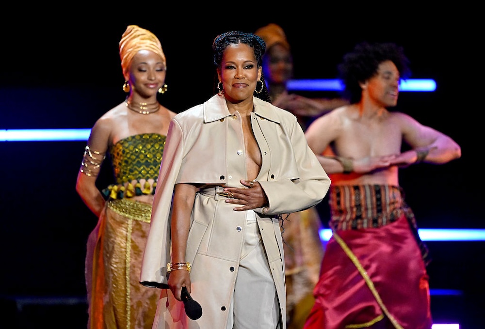 Regina King speaks during CinemaCon 2026 - Paramount Pictures invites you to an exclusive presentation highlighting its upcoming slate at The Dolby Colosseum at Caesars Palace during CinemaCon, the official convention of Cinema United on April 16, 2026, in Las Vegas, Nevada. (Photo by David Becker/Getty Images for CinemaCon)