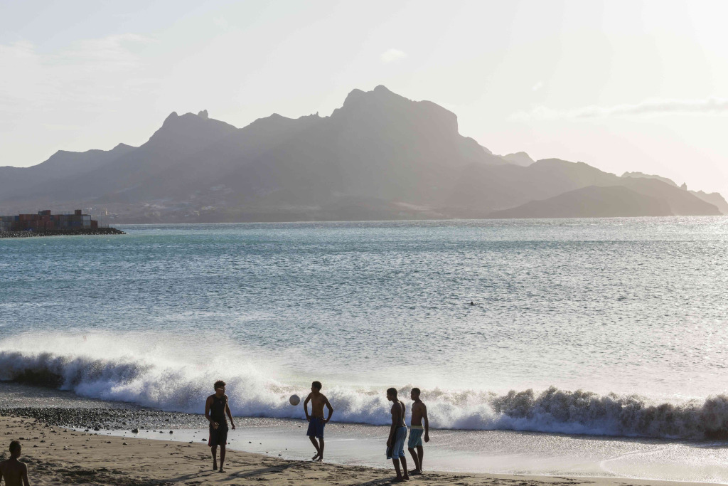 Playing beach football, Mindelo, Sao Vicente, Cape Verde