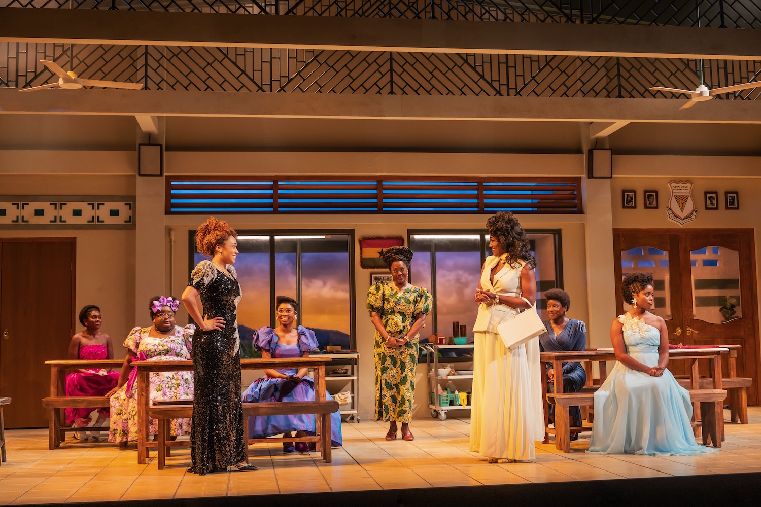 Nia Otchere Sarfo Erin Morton Jasmine Amy Rogers Jordan Rice Heather Alicia Simms Patina Miller Lucia Aremu and Denee Benton in School Girls; Or, The African Mean Girls Play | Credit: Matthew Murphy