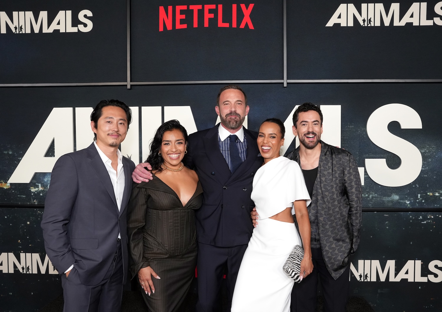 Steven Yeun, Adriana Paz, Ben Affleck, Kerry Washington, and Luis Gerardo Méndez at Netflix's "Animals" world premiere | Credit: Gonzalo Marroquin/Getty for Netflix